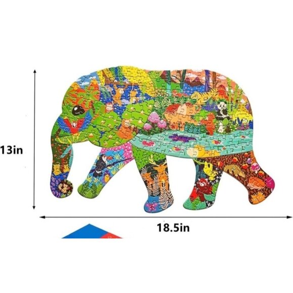 Elephant Shaped Puzzle 200 Pcs Forest World Colorful Animal Design - Picture 5 of 5